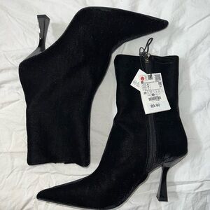 Zara Black Velvet Heeled Boots